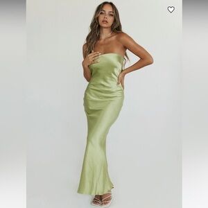 Princess Polly Haley Green Satin Maxi dress